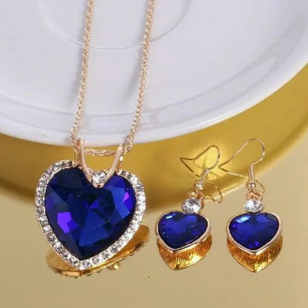 Australian Blue Heart Earrings and Necklace Set - Picture 1 of 1